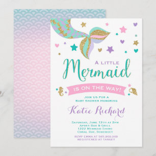 Mermaid Baby Dusche Einladung Pink Aquamarin Lila