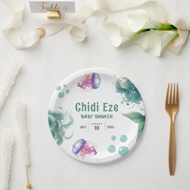 Mermaid Baby Dusche farbenfrohe Qualle Wasserfarbe Pappteller (Hochzeit)