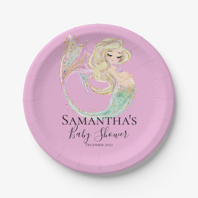 Mermaid Baby Dusche Mutter zu rosa Pappteller (Vorderseite)