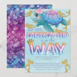 Mermaid Baby Dusche Pink Blue Glitzer Einladung