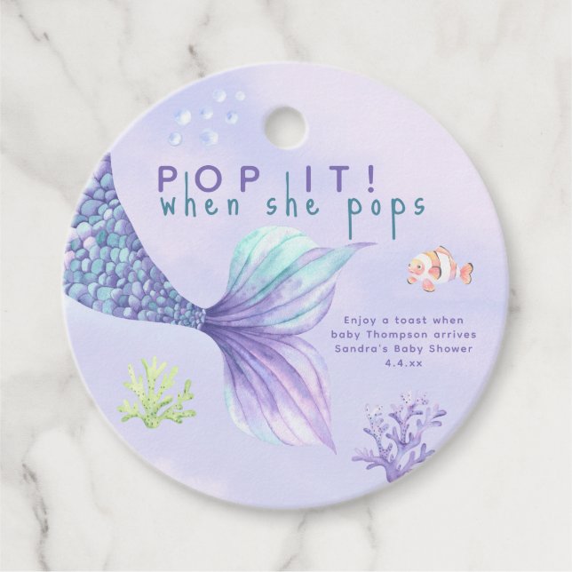 Mermaid Baby duschen Pop es, wenn sie Pop! Geschenkanhänger (Vorderseite)
