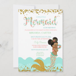 Mermaid Baby Girl American Peach Mint Gold Einladung