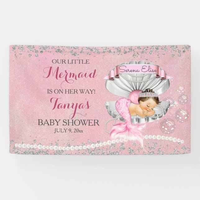 Mermaid Baby Girl Pink Clam Muschel Pearls Seepfer Banner (Horizontal)