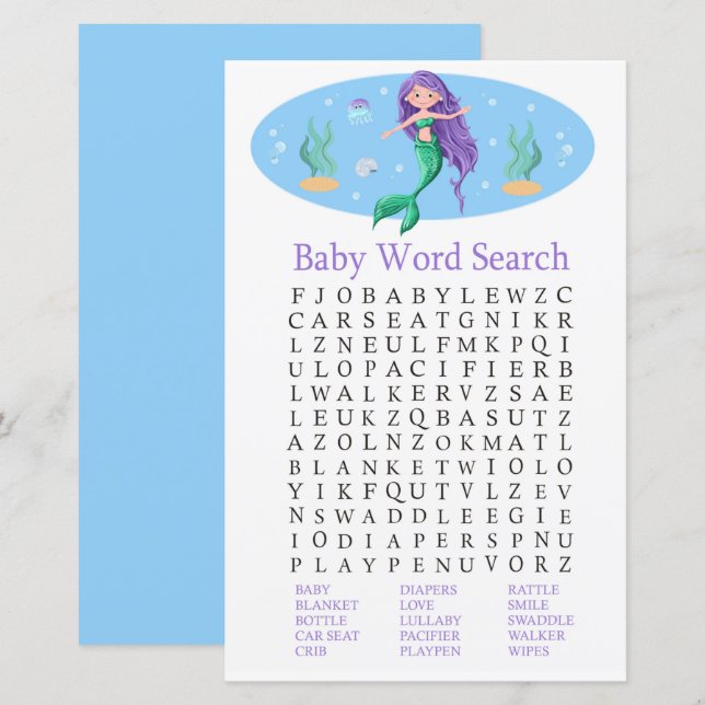 Mermaid Baby Shooter Word Search Game (Vorne/Hinten)