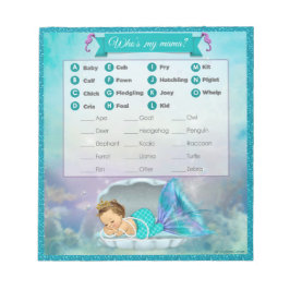 Mermaid Baby Shower Animal Match Game#130 40Sheets Notizblock