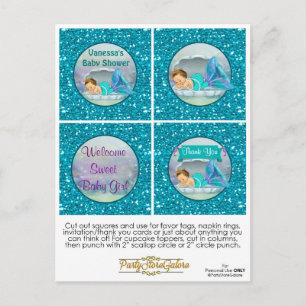 Mermaid Baby Shower Cupcake Topper Favor Tags 130 Postkarte