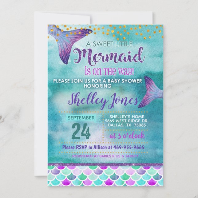 Mermaid Baby Shower Einladung (Vorderseite)