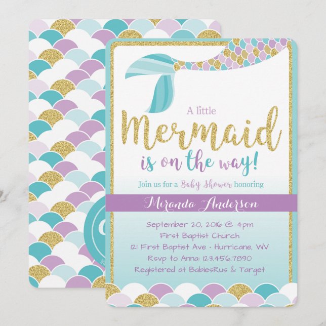 Mermaid Baby Shower Einladung (Vorne/Hinten)