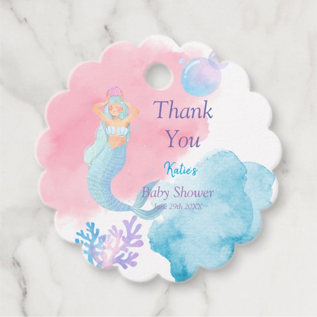 Mermaid Baby Shower Einladung Geschenkanhänger (Vorderseite)