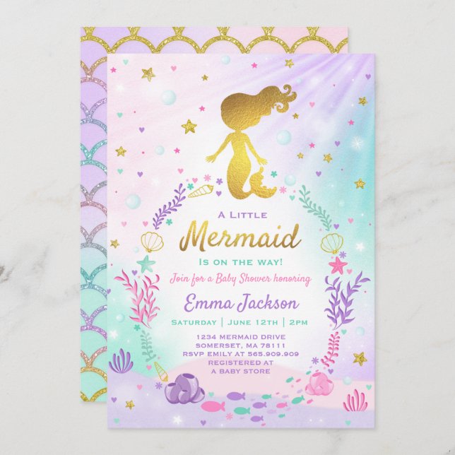 Mermaid Baby Shower Einladung Kleine Mermaid Baby (Vorne/Hinten)