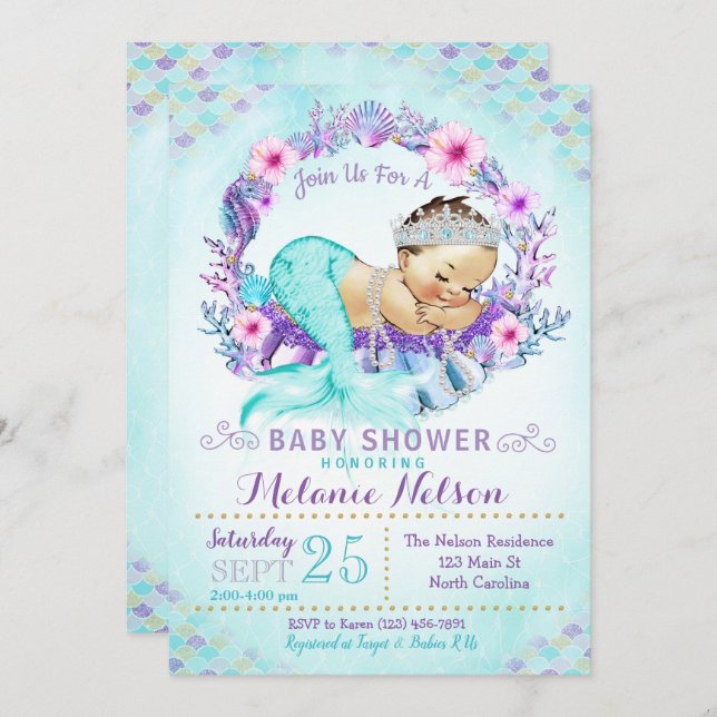 Mermaid Baby Shower Einladung Sprinkle (Vorne/Hinten)