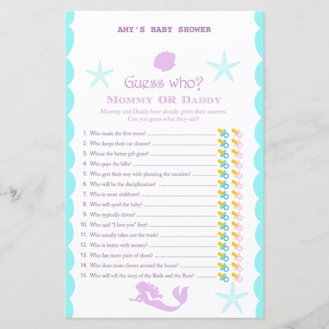 Mermaid Baby Shower Game (Vorderseite)