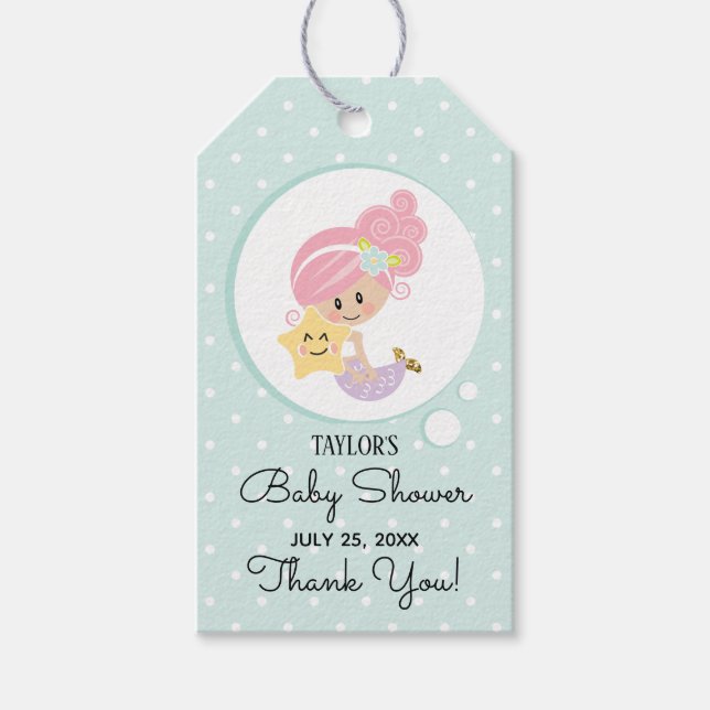 Mermaid Baby Shower Geschenk Tag Rosa Haar Light S Geschenkanhänger (Vorderseite)