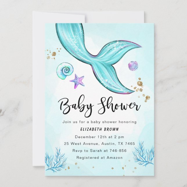 Mermaid Baby Shower Invitation Mädchen, unter dem  Einladung (Vorderseite)