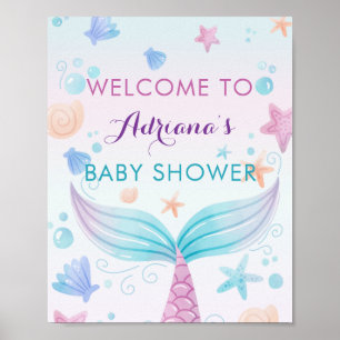 Mermaid Baby Shower Muschel Under Sea B Begrüßung Poster