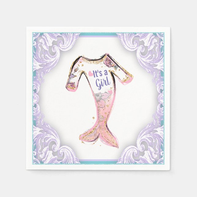 Mermaid Baby Shower Napkins Serviette (Vorderseite)