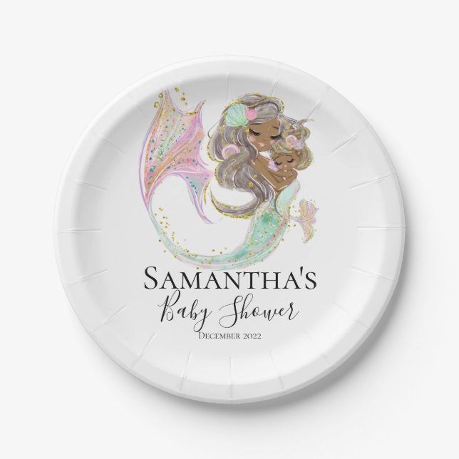 Mermaid Baby Shower nautisch Pappteller (Vorderseite)