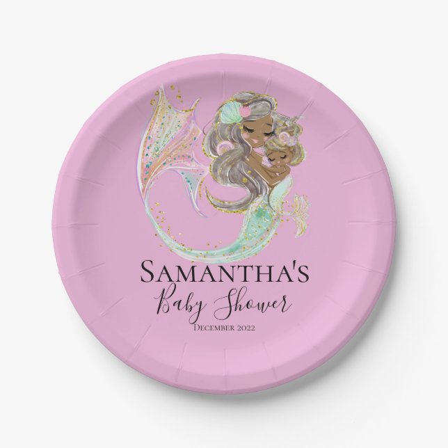 Mermaid Baby Shower nautisch rosa Papier Teller (Vorderseite)