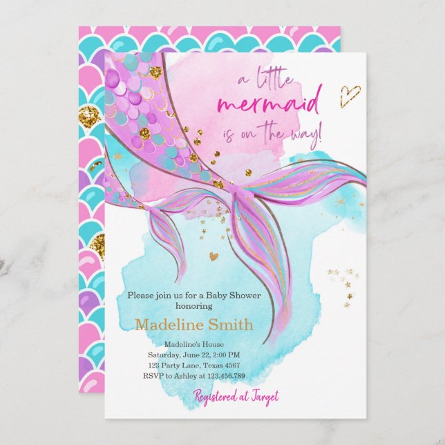 Mermaid Baby Shower Sprinkle Girl Pink Einladung (Vorne/Hinten)