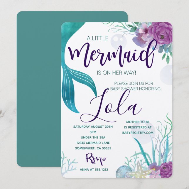 MERMAID BABY SHOWINVITE EINLADUNG (Vorne/Hinten)