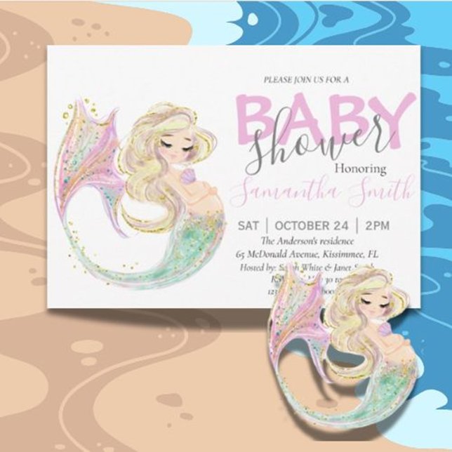 Mermaid Baby Showmutter zu sein Ankündigung (Celebrate the mom-to-be with a magical mermaid baby shower announcement. )