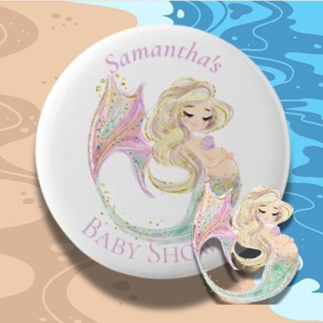 Mermaid Babydusche Weiße Mutter auf Knopfdruck Button (perfect for honoring moms-to-be in style!)