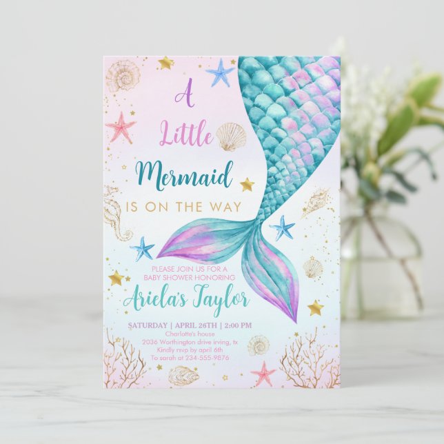Mermaid Bash unter der Sea Baby Dusche Einladung (Stehend Vorderseite)