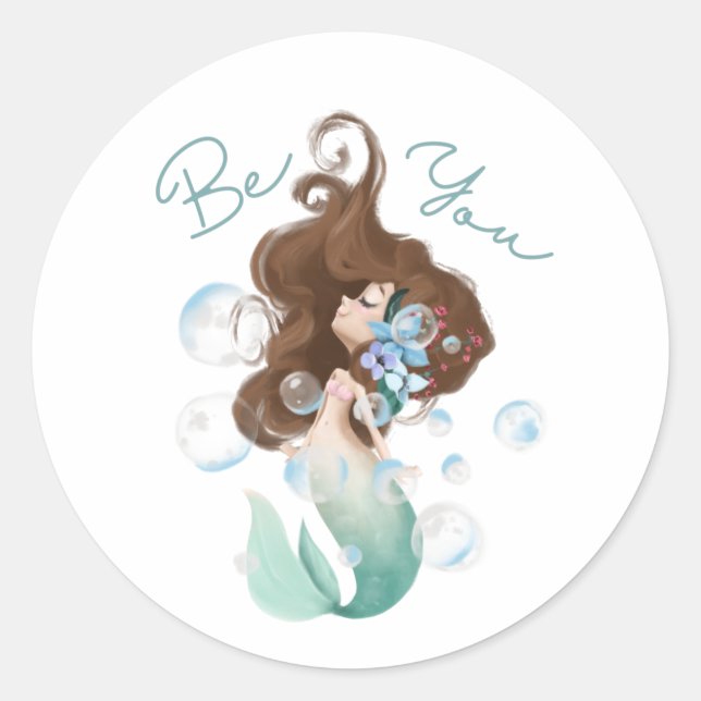 Mermaid Be you Greycard Runder Aufkleber (Vorderseite)