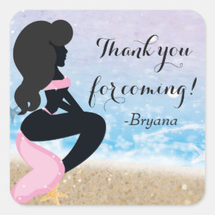 Mermaid Beach Bunny Summer Sparkle Party Sticker