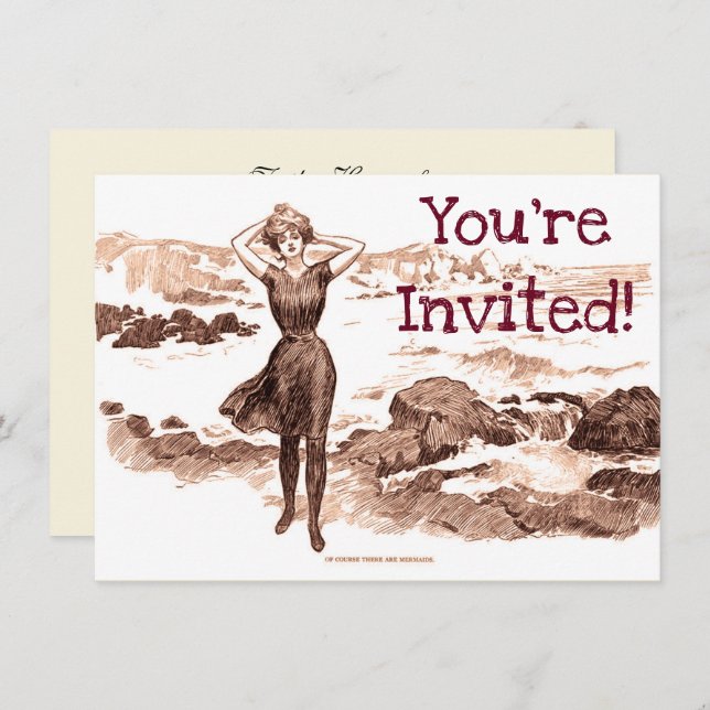 Mermaid Beach Gibson Girl Viktorianisch Antique Einladung (Vorne/Hinten)