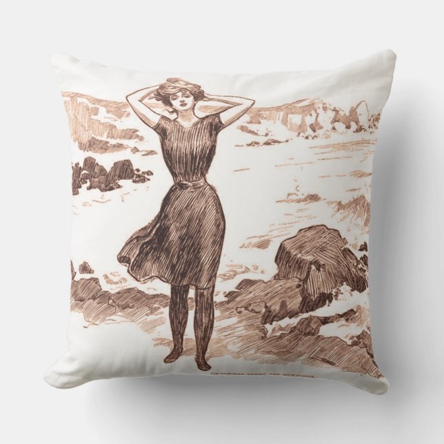 Mermaid Beach Gibson Girl Viktorianisch Antique Kissen (Vorderseite)
