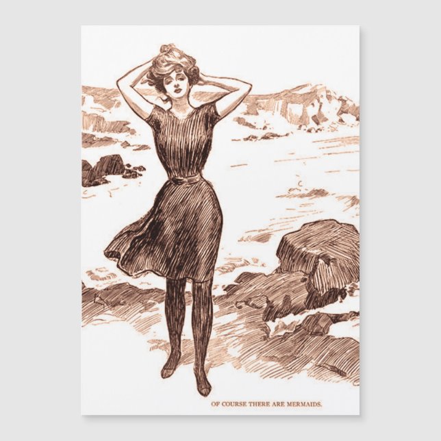 Mermaid Beach Gibson Girl Viktorianisch Antique Magnetkarte (Vorderseite)