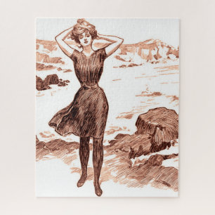Mermaid Beach Gibson Girl Viktorianisch Antique Puzzle