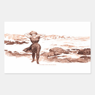 Mermaid Beach Gibson Girl Viktorianisch Antique Rechteckiger Aufkleber