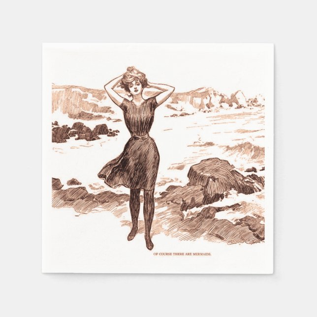 Mermaid Beach Gibson Girl Viktorianisch Antique Serviette (Vorderseite)