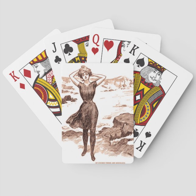 Mermaid Beach Gibson Girl Viktorianisch Antique Spielkarten (Rückseite)