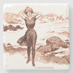 Mermaid Beach Gibson Girl Viktorianisch Antique Steinuntersetzer