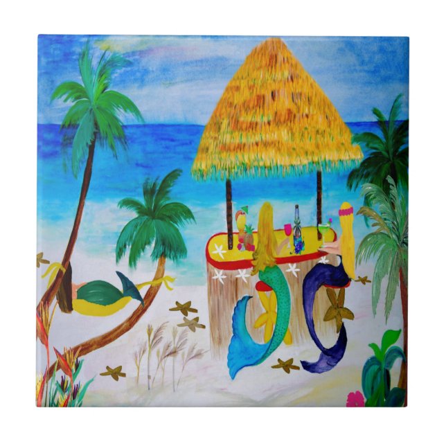 Mermaid Beach Tiki Bar Art Fliese (Vorderseite)