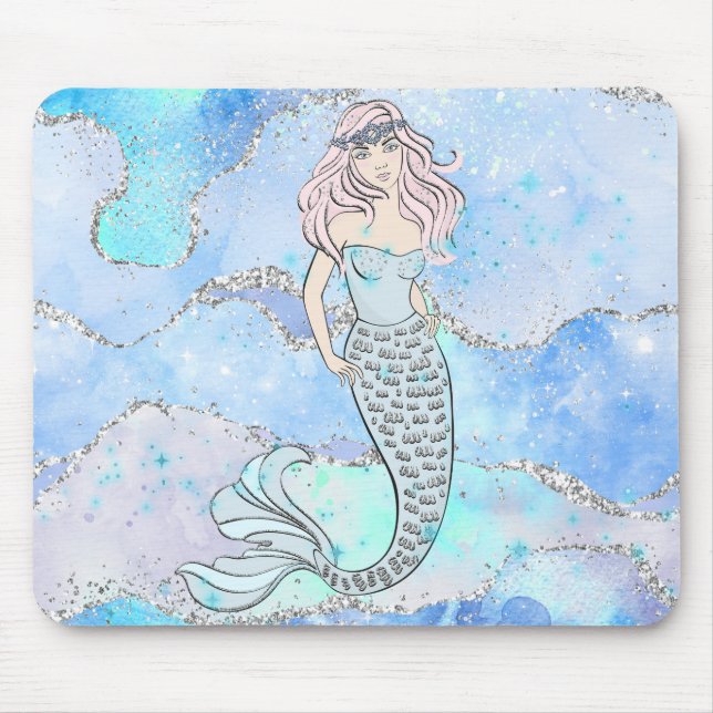 Mermaid Beautiful Underwater Blue Aquamariner Glit Mousepad (Vorne)