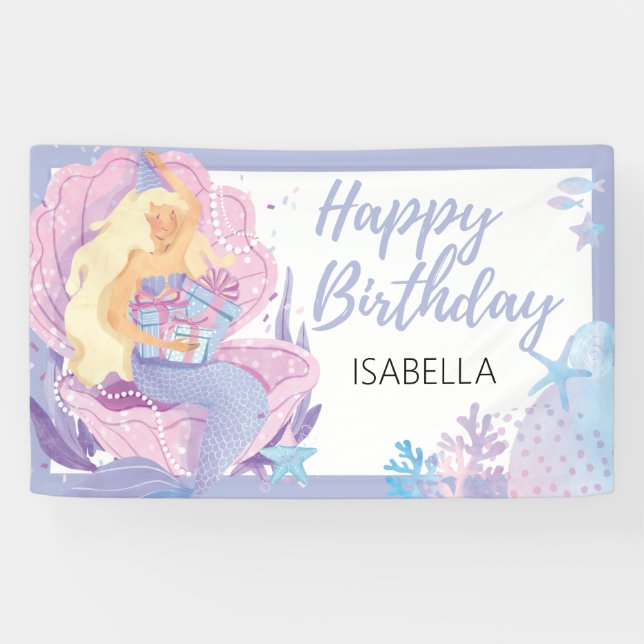 Mermaid Birthday Adventure Soft Lavender Blue Banner (Horizontal)