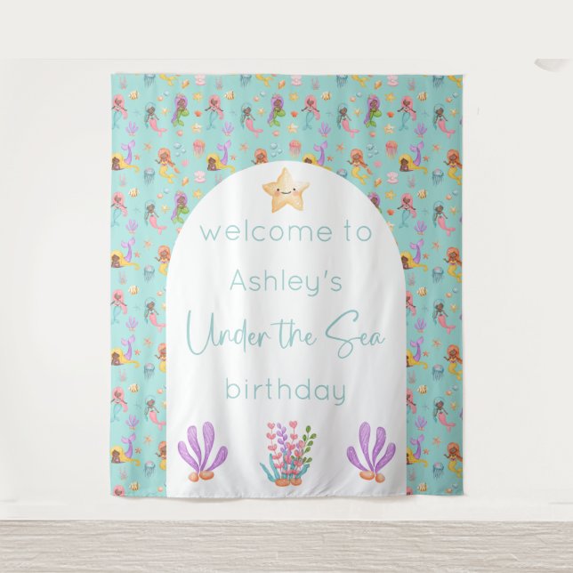 Mermaid Birthday Backdrop Tapestation Wandteppich (Vorderseite)