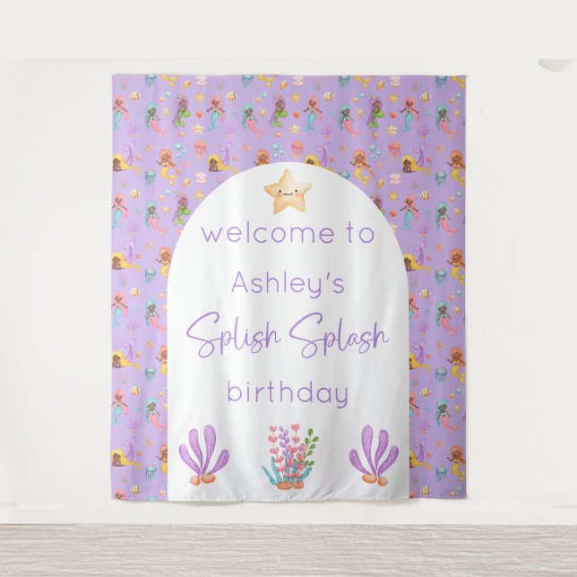 Mermaid Birthday Backdrop Tapestation Wandteppich (Vorderseite)