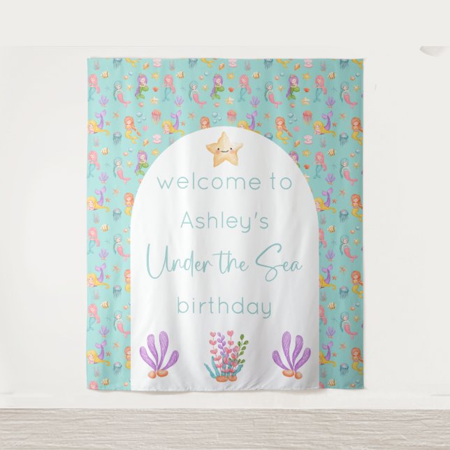 Mermaid Birthday Backdrop Tapestation Wandteppich (Vorderseite)