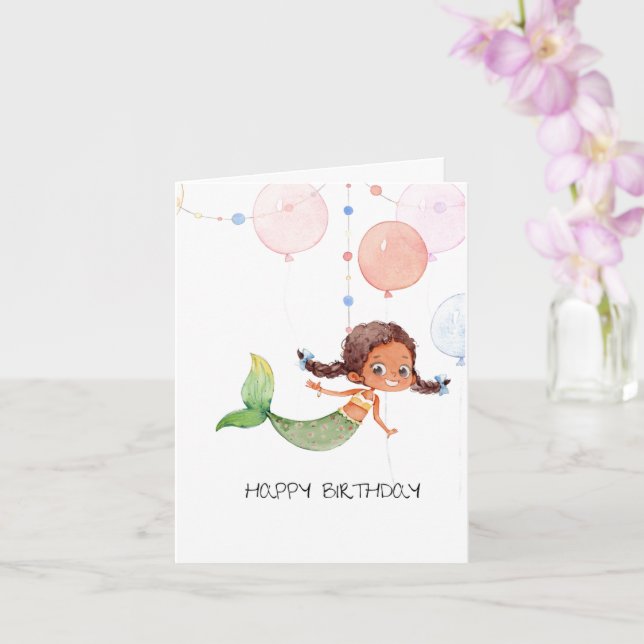 Mermaid Birthday Card für Mädchen Karte (Orchidee)