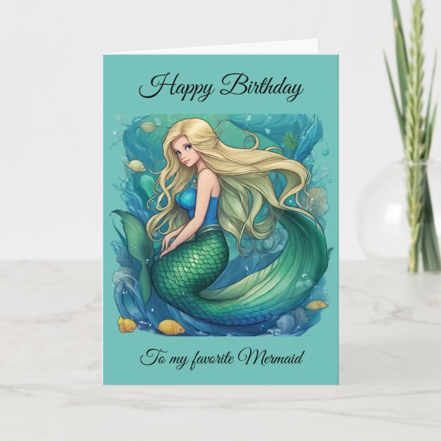 Mermaid Birthday card von Babe Monet Art Dankeskarte (Vorderseite)