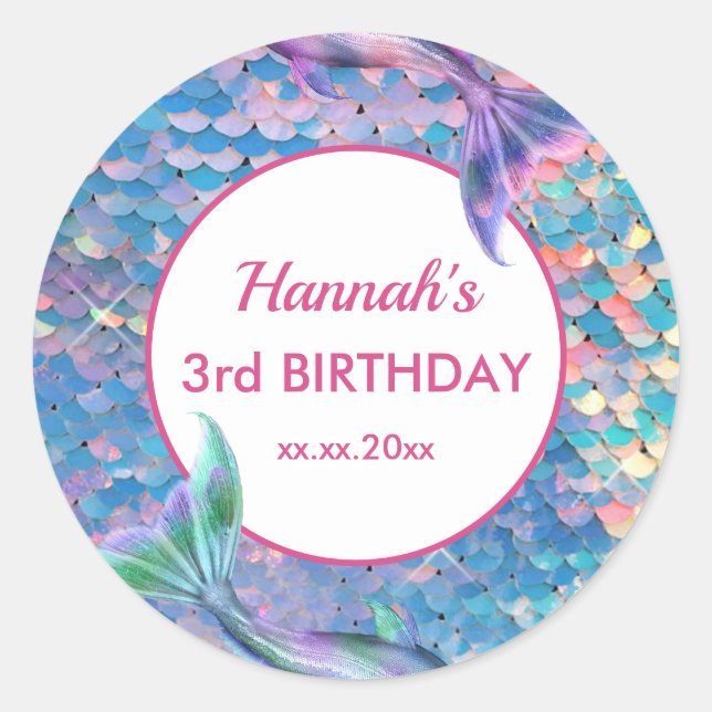 Mermaid Birthday Classic Round Sticker (Vorderseite)