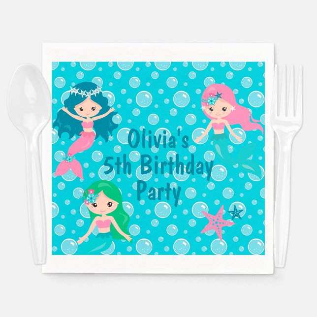 Mermaid Birthday Custom Ocean Party Serviette (Mermaid Birthday Party Personalized Kids Napkins
)