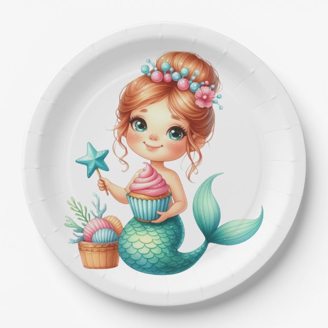Mermaid Birthday Cute Ocean Party Tableware Pappteller (Vorderseite)