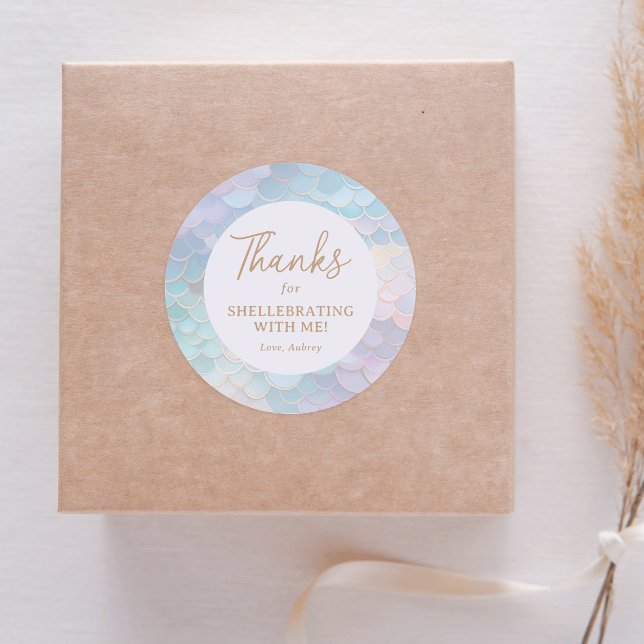 Mermaid Birthday Danke für das Shellebrating Runder Aufkleber (Von Creator hochgeladen)