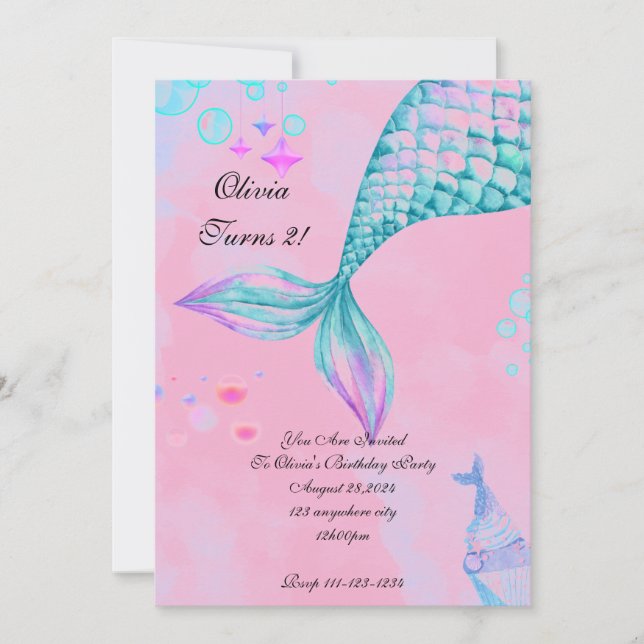 Mermaid Birthday Einladung (Vorderseite)
